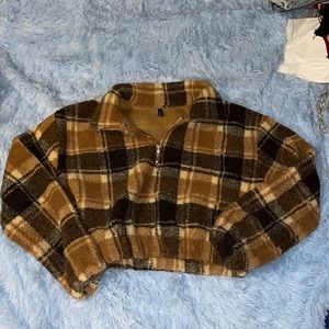 Cropped Sherpa Fleece Half Zip Sweater